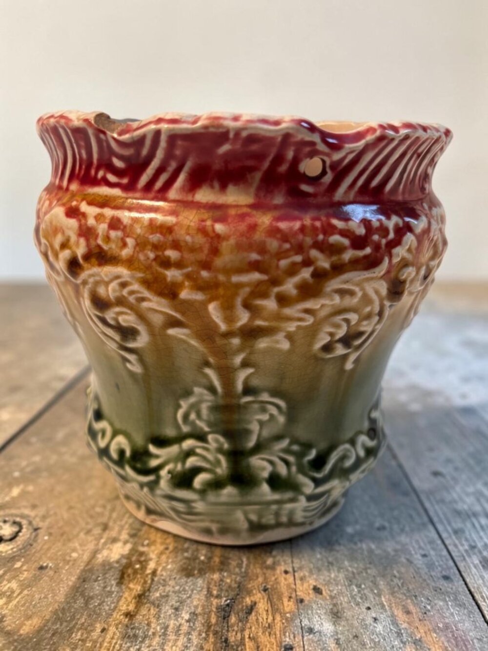 Vintage Sirdar Ceramic Jardiniere Majolica Planter Glaze And Ornate